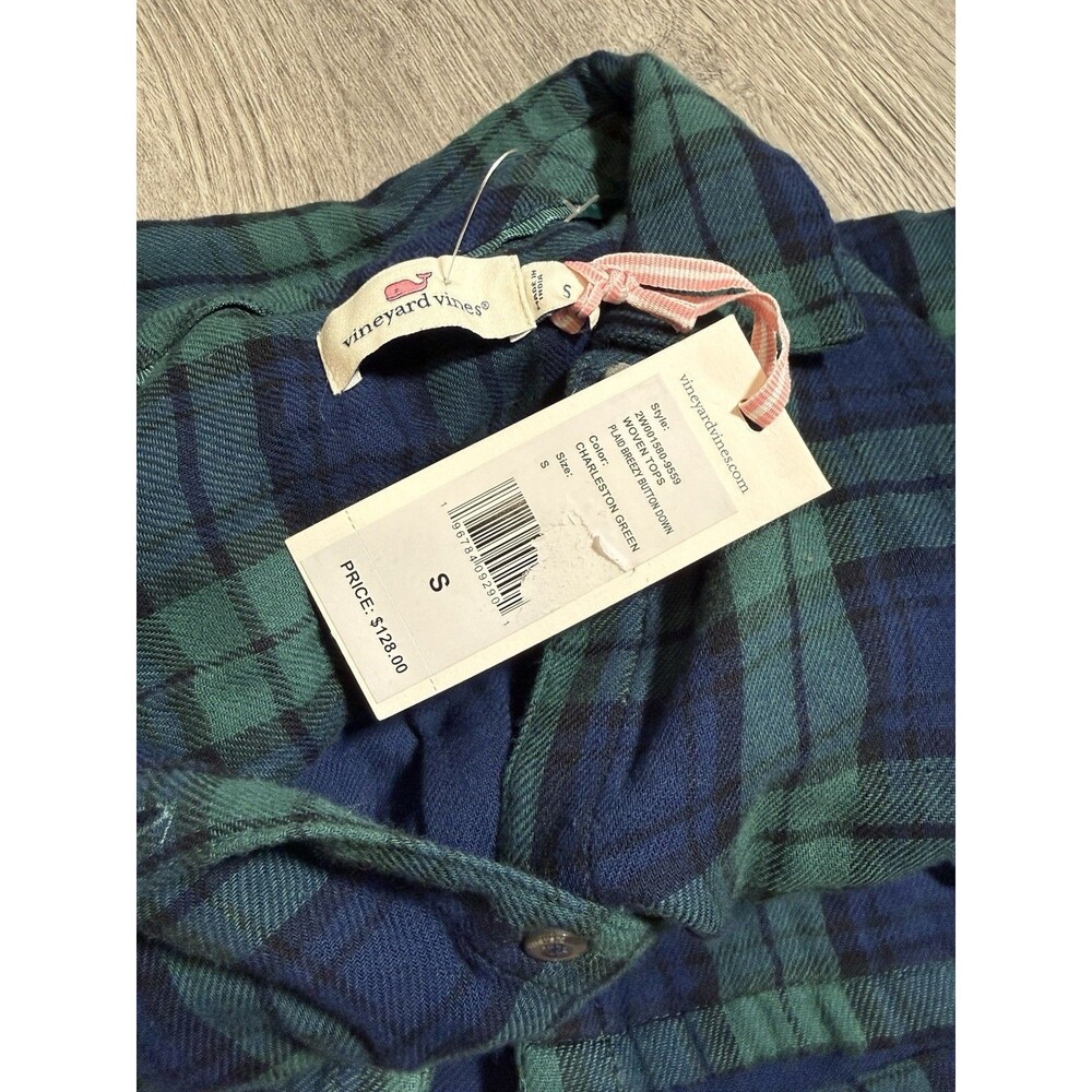 Vineyard‎ Vines Button Down Shirt Charleston Green Navy Plaid Men Small NWT $128 - Picture 3 of 9
